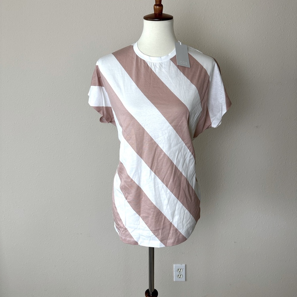 COS Pink and white striped t shirt S